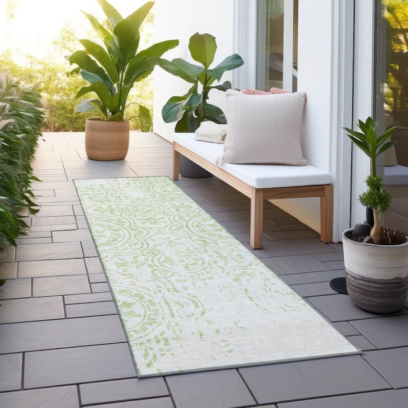 Machine Washable Indoor/ Outdoor Chantille Vintage Suzani Rug - Aloe - 2'3" x 7'6"