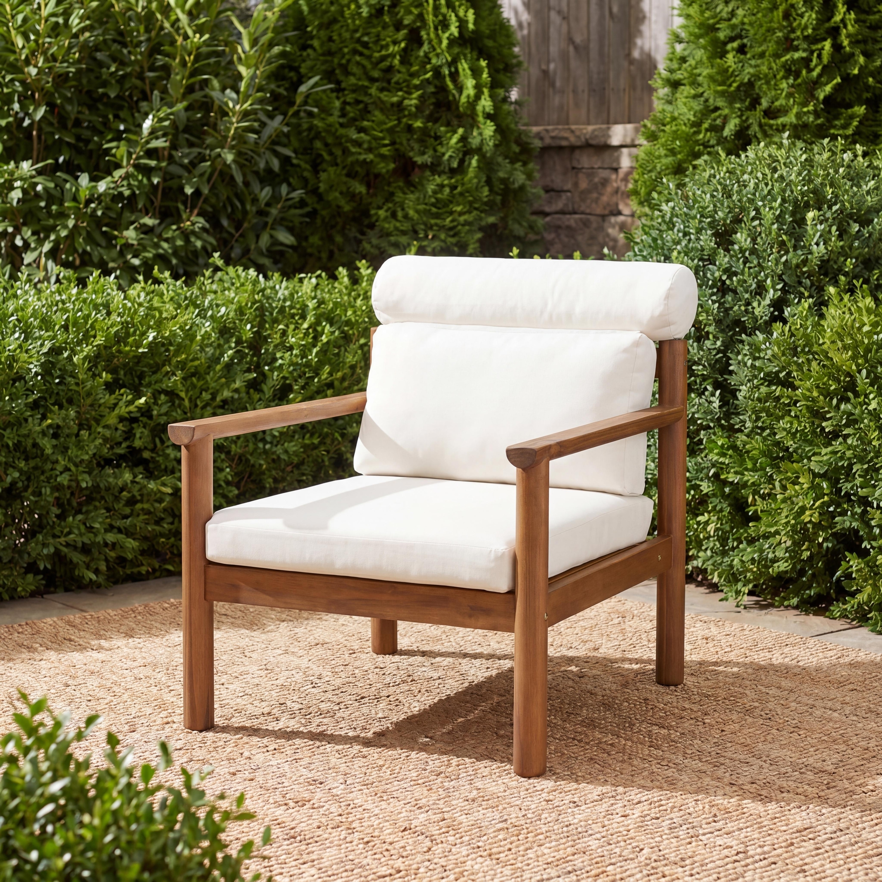 Christopher Knight Home - Mid-Century Outdoor Lounge Chair Solid Acacia Wood with Weather-Resistant Cushions and Bolster Pillow