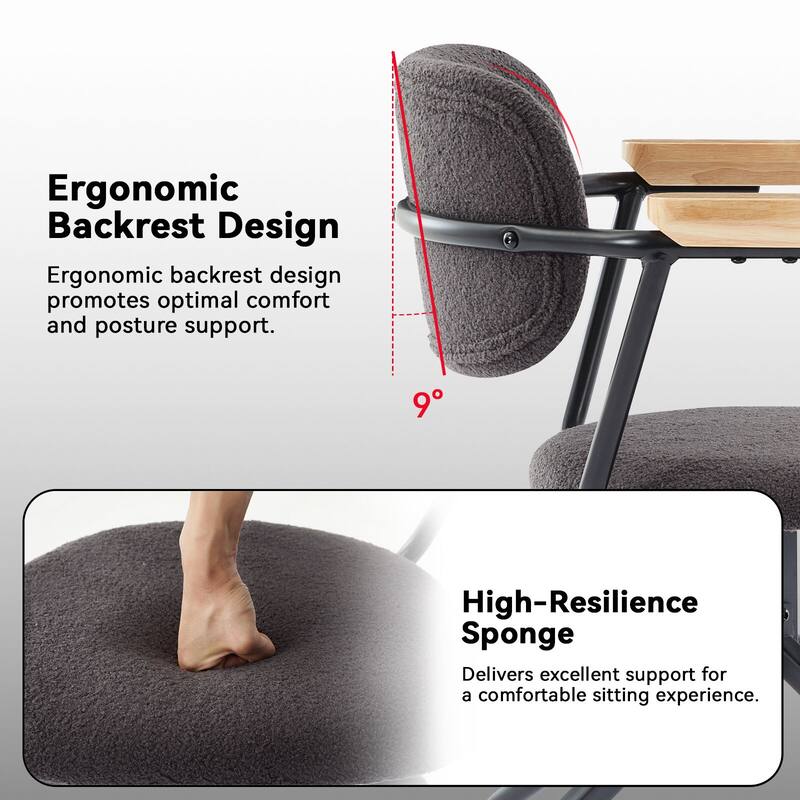 Modern Upholstered Swivel Chair With Solid Wood Arms And Metal Frame