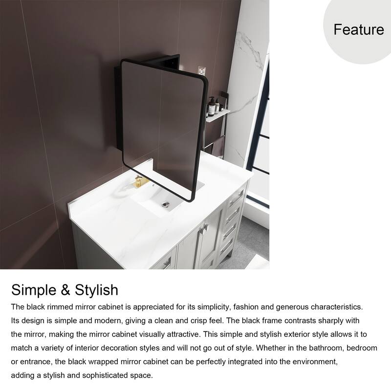 Rectangular Framed Surface/Recessed Mount Mirrored Medicine Cabinet with Shelves
