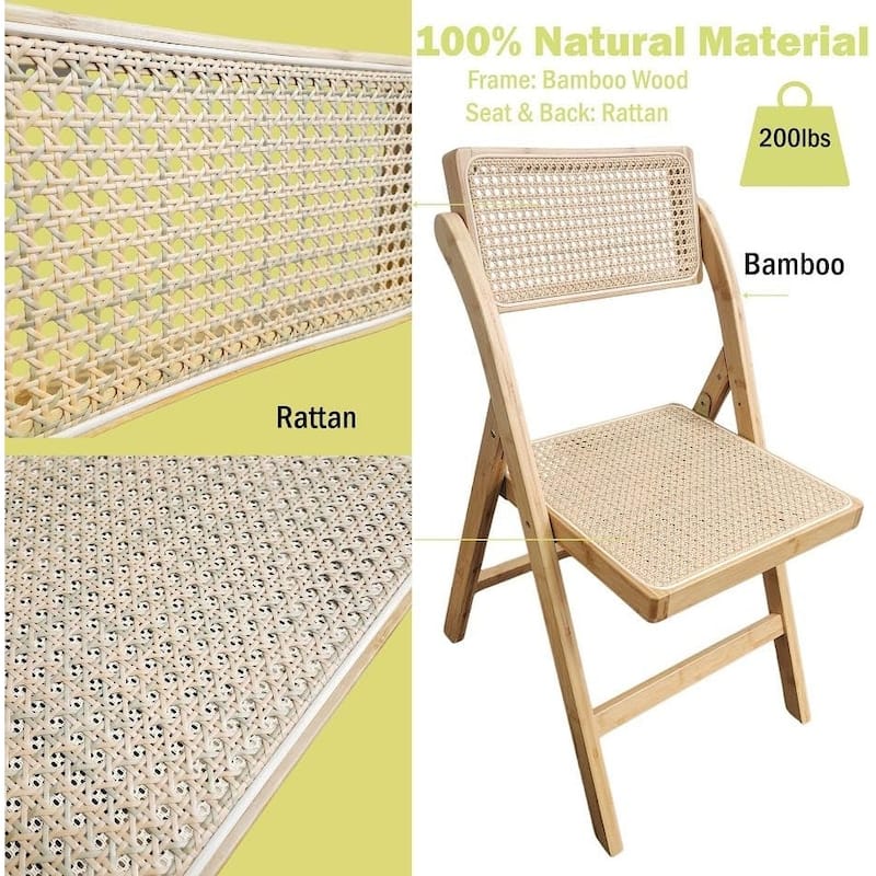 Sand Tristan Bamboo Folding Chairs Set of 2 Portable Indoor Outdoor