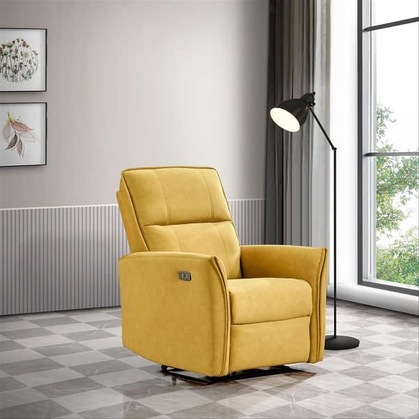 slide 2 of 8, GDFStudio - Asheville Modern 40.2" Tall Manual Push-Button Upholstery Suede Recliner Chair for Living Room, Office & Apartment Dark Yellow
