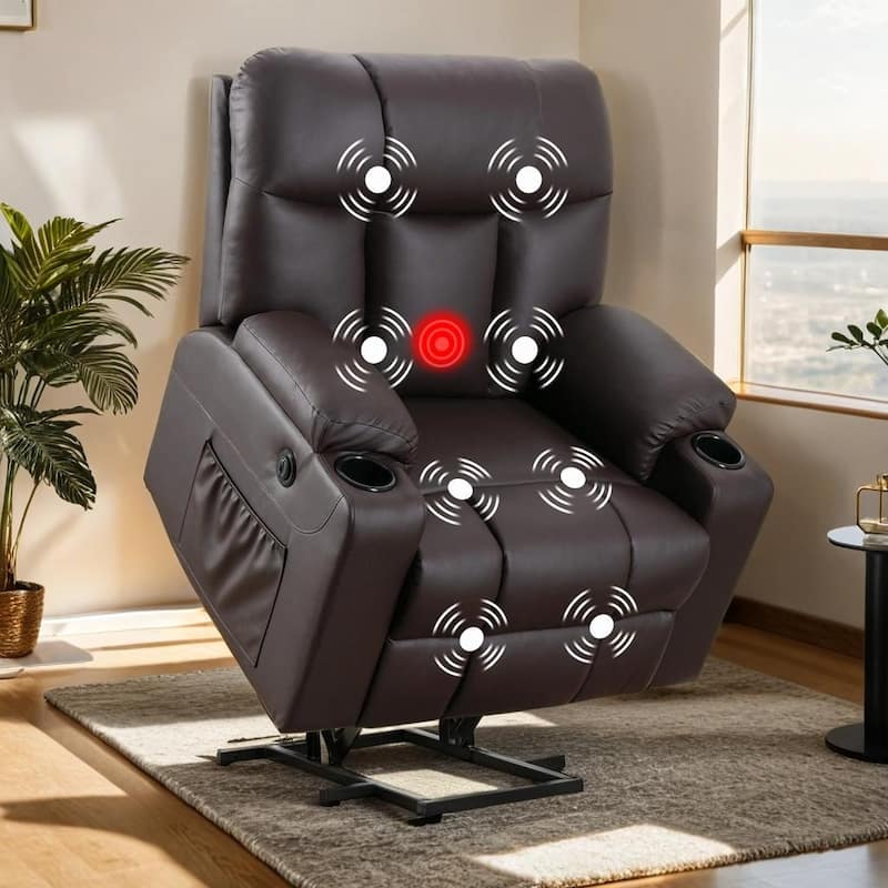 Faux Leather Power Lift Recliner Chair for Elderly People - Brown
