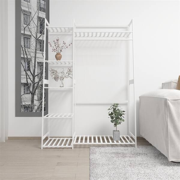 White Freestanding Closet Organizer Clothes Rack with Shelves Bed