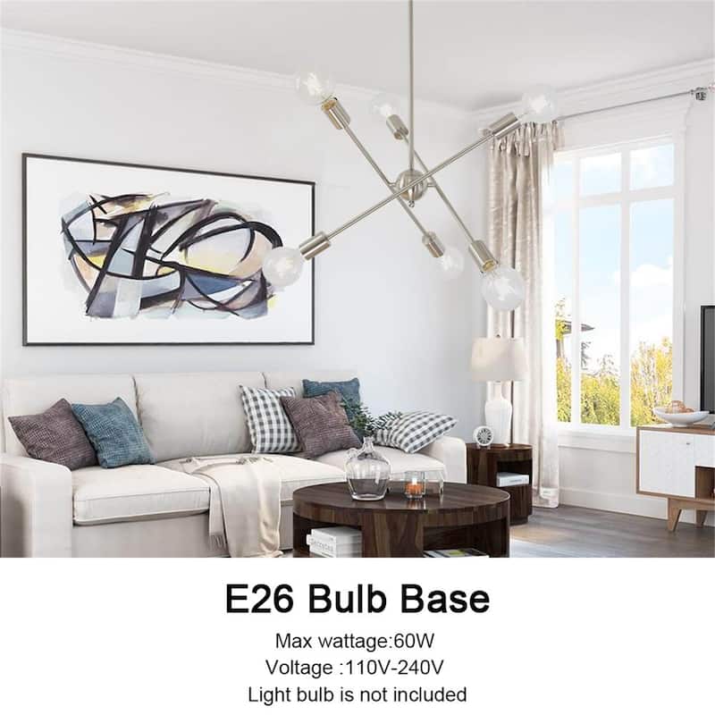6-Light Mid-Century Sputnik Chandelier in Brushed Nickel with Gold Accents