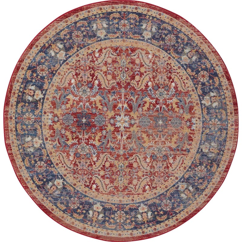 Fekor Power Loomed Distressed Geometric Floral Traditional Non Skid Area Rug By HomeRoots - 72' X '72' X '0.5