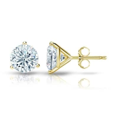 Auriya 1 1/2ctw 3 Prong Martini Set Round Diamond Stud Earrings 18kt Gold GIA Certified