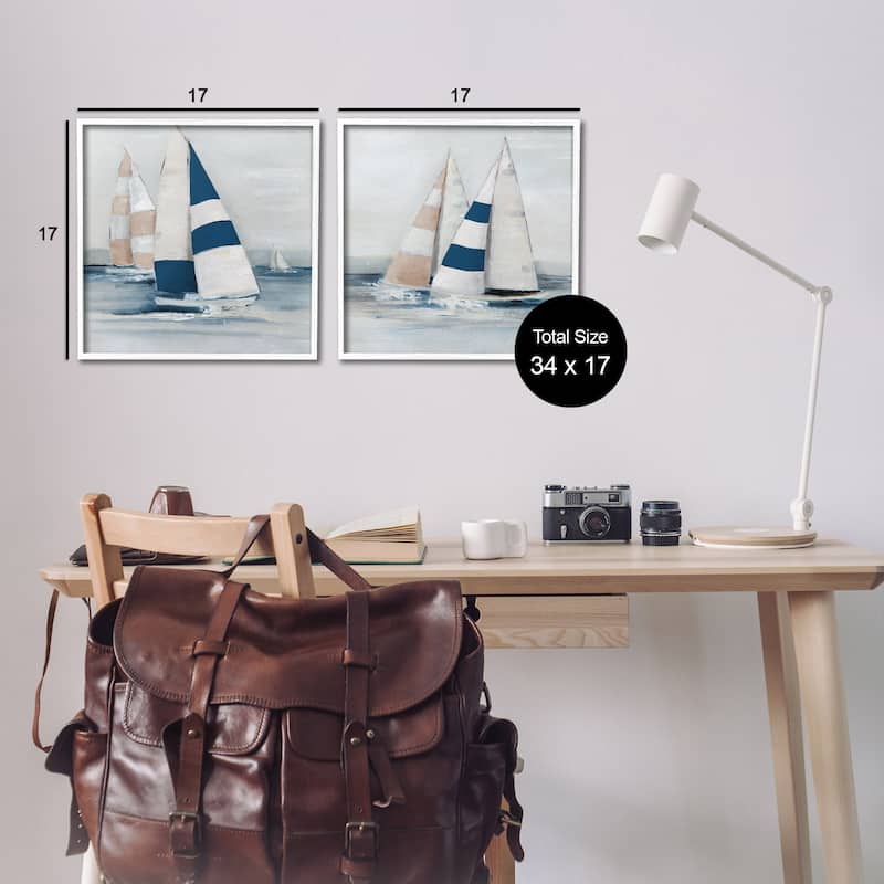 Stupell Sailboat Fleet Voyage Framed Giclee Art Design By Sally Swatland (Set of 2)