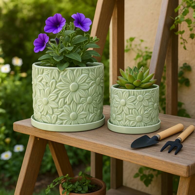 Ceramic Daisy Flower Planter (Set of 2) - 6"