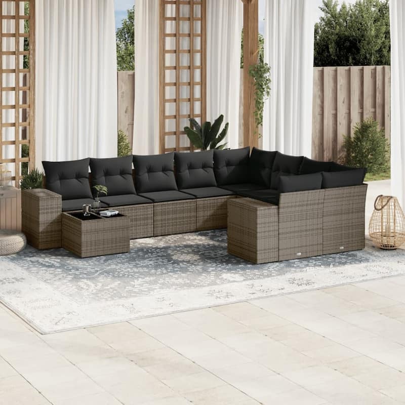 vidaXL Patio Sofa Set with Cushions Outdoor Furniture 10 Piece Poly Rattan
