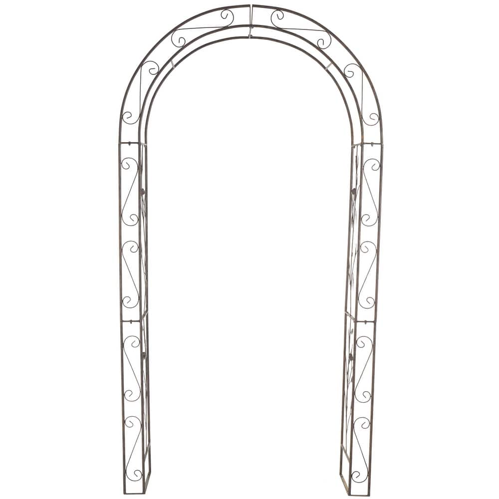 Metal Scroll Indoor Outdoor Scrollwork Arched Garden Arbor with Lattice Work Sides - Bronze - Roche River Decor