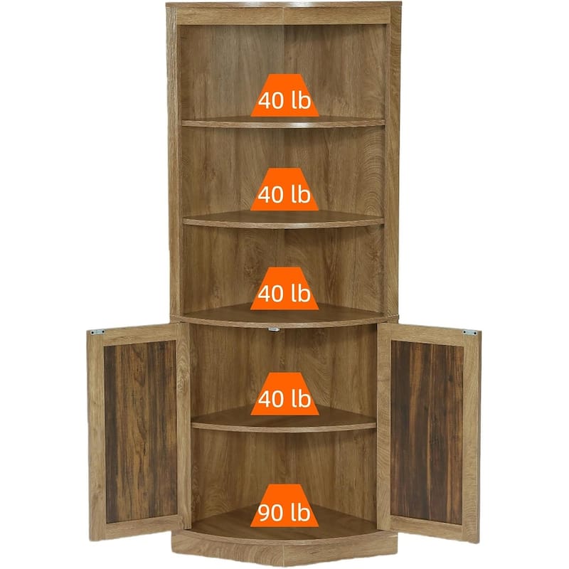 66.9-Inch Tall Corner Cabinet, 5-Tier Storage Cabinet with Fluted Doors & Open Shelves