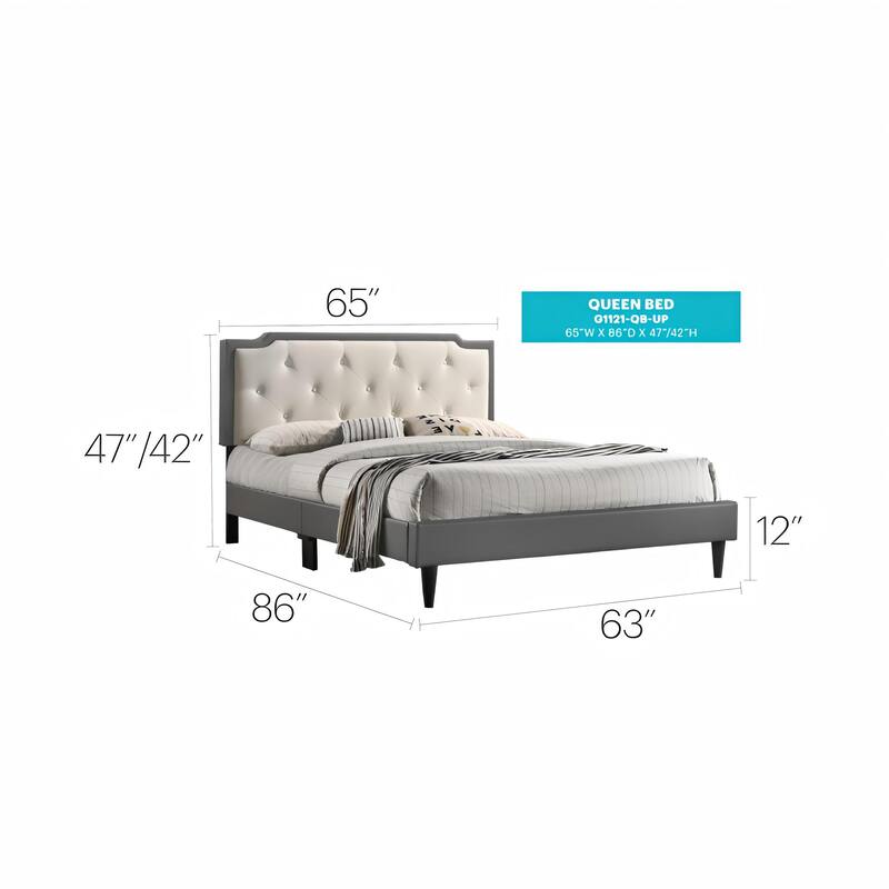 Queen Size PU Platform Bed with Adjustable Headboard and Tufting design