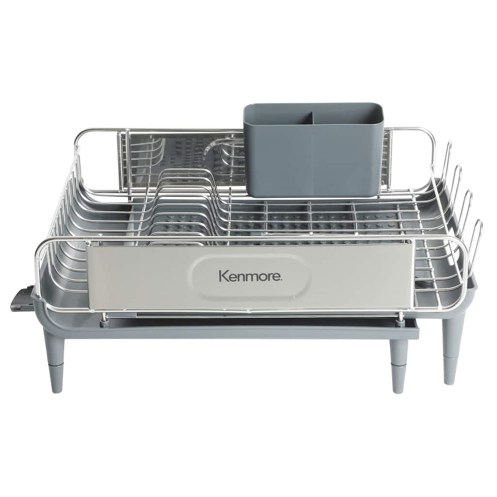 Kenmore Loxdell Expandable Full Size Rust Resistant Dish Rack with Drain Board and Flatware Caddy