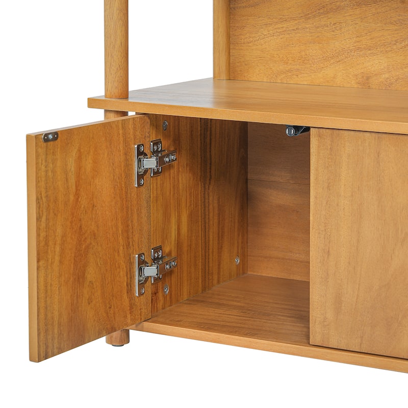 Christopher Knight Home - Mid-Century Mordern Wood Nightstand with Open Shelves and Storage Cabinet