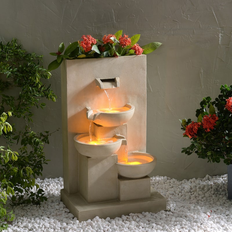 Teamson Home 29" Outdoor 3-Tier Cascading Bowl Fountain with Planter - Tan