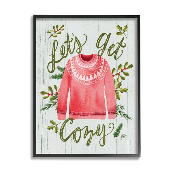 Stupell Let s Get Cozy Holly Plants Pink Winter Sweater Framed