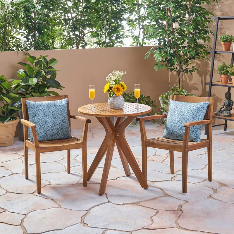 Stamford Outdoor 3 Piece Acacia Wood Bistro Set by Christopher Knight Home - Teak
