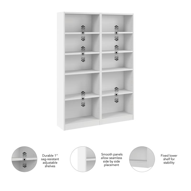 Bush Furniture Universal 25W Tall 5 Shelf Bookcase - Set of 2