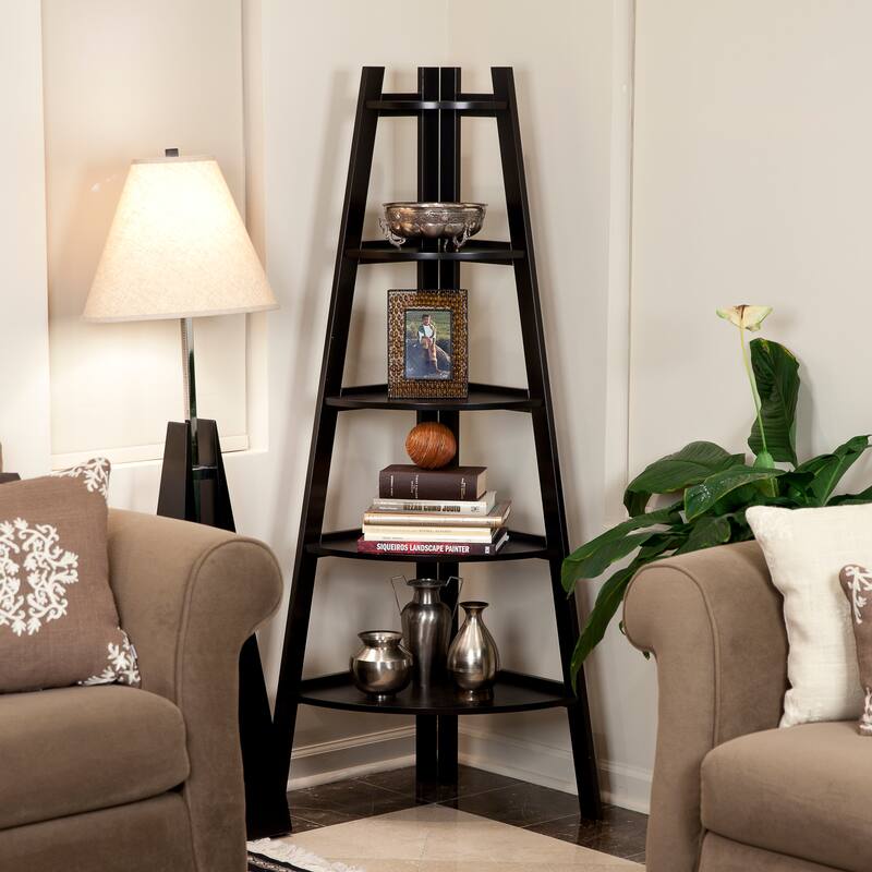 Danya B. 5-Tier Corner Ladder Display Bookshelf - Espresso