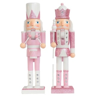 Set of 2 White and Pink Glittering Splendor Christmas Nutcrackers 14.5" - Bed Bath & Beyond - 38937603