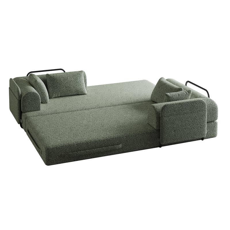 Roomfitters 78.7" Convertible Chenille Sofa Bed, Folding Sleeper Couch with Cylindrical Pillow and Side Pocket, Lounge Sofa