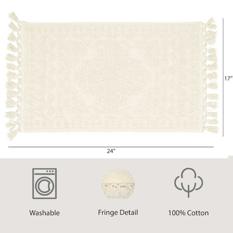 French Connection Nellore Fringe Cotton Bath Rug - 17x24 - Ivory