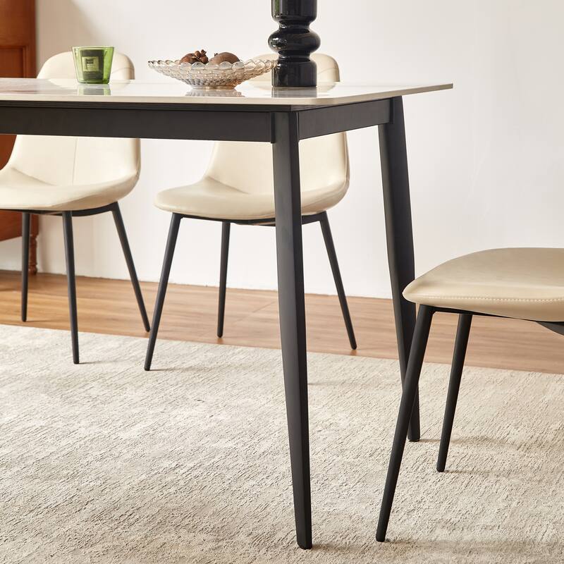 Rectangular Dining Table, Table Kitchen Table with Porcelain Table Top and Metal Legs, Dining Room Table for 4