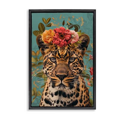 Stupell Floral Crown Wild Cheetah Framed Floater Canvas Wall Art Design By LSR Design Studio