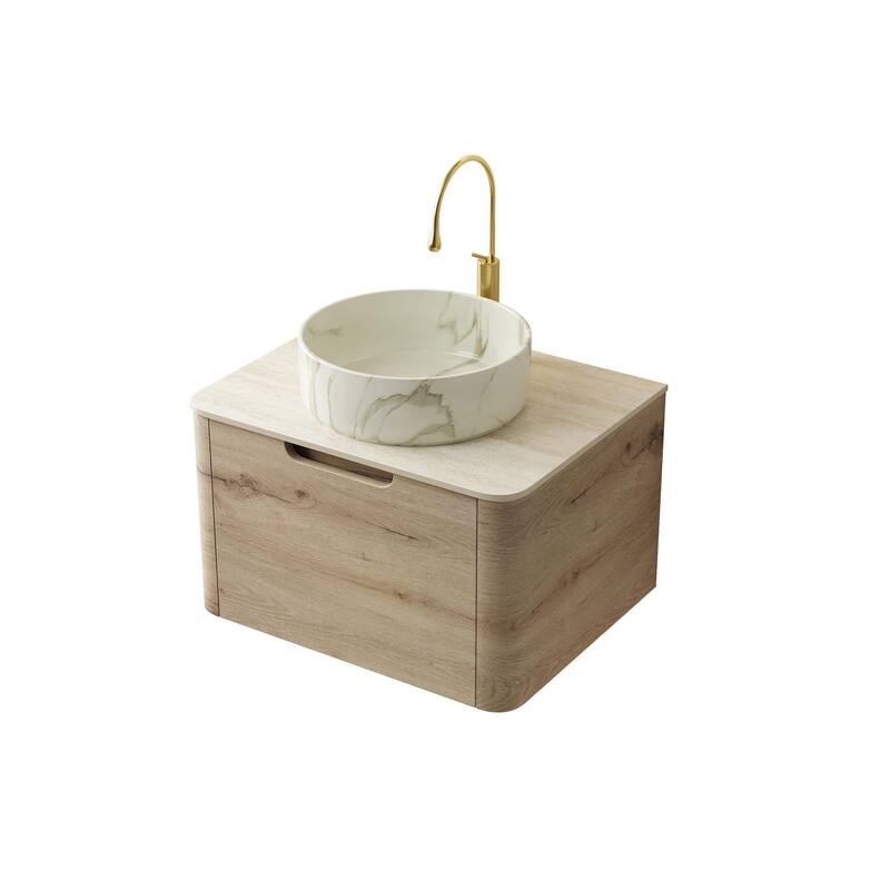 Wall-mounted Bathroom Vanity with Round Vessel Basin