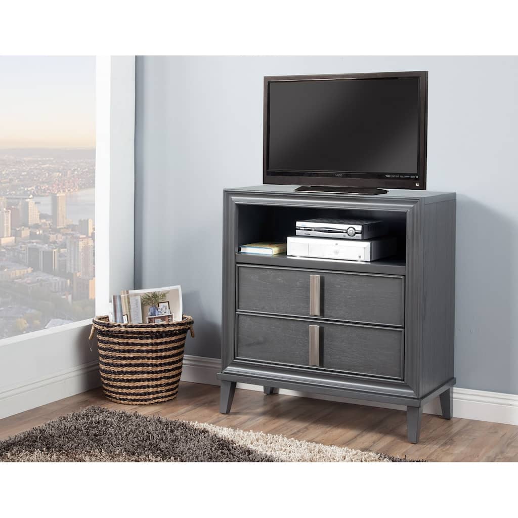 Contemporary Dark Grey TV Console Cabinet - 38" x 35.5" x 17"