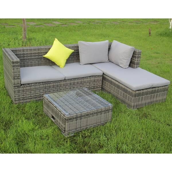 Shop Aleko Outdoor Garden Furniture Patio Rattan Sectional Set Table And Pillows Overstock 31644878
