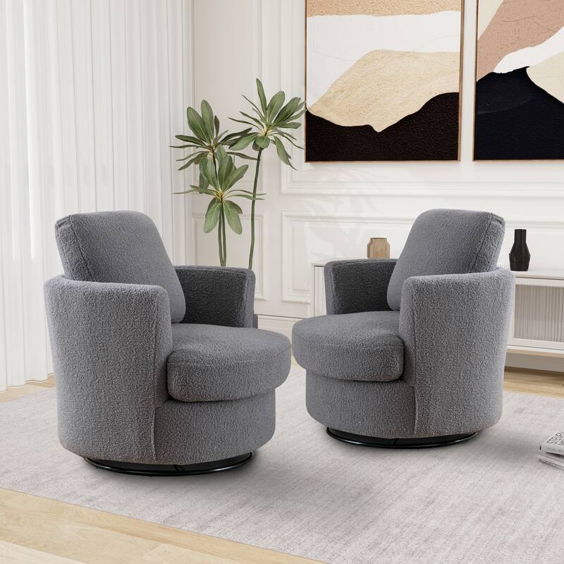 Modern Upholstered Swivel Barrel Chair(Set Of 2)