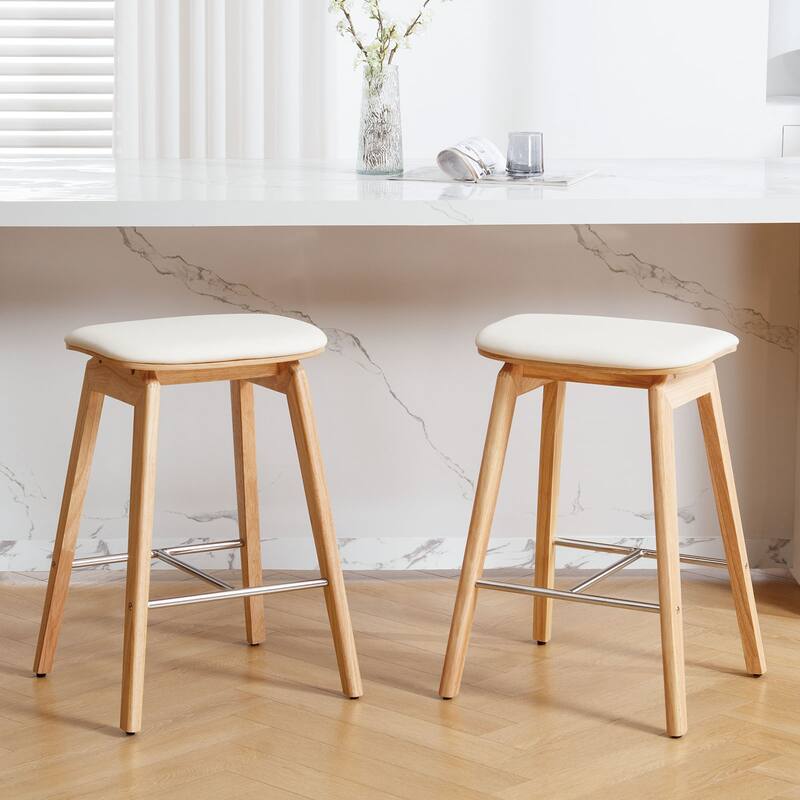 26-Inch Faux Leather Wood Counter Stools Set of 1/2/3 - 26"H x 18.1"L x 16.5"D