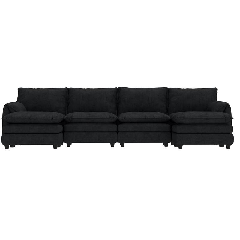 142 Inch Modular Velvet Sectional Sofa with Movable Ottoman Pillow Armrest and Deep Seats for Living Room Apartment or Office