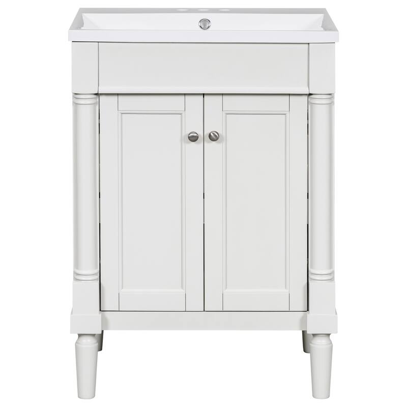 2-Tier Modern Bathroom Vanity with Top Sink and Large Storage Shelves