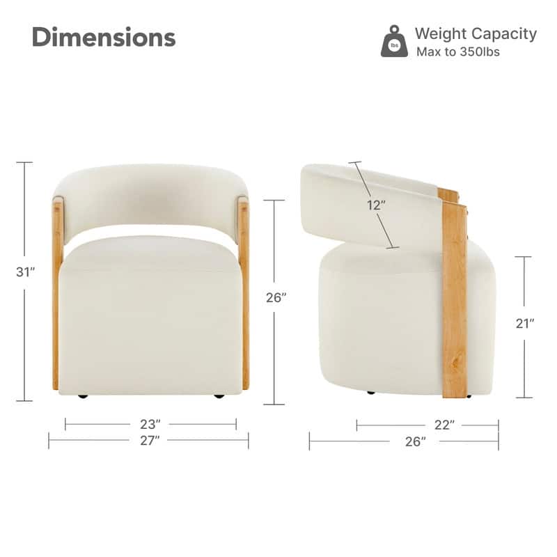 Spruce & Spring Nova Modern Upholstered Dining Chair with Casters & Wood Armrests