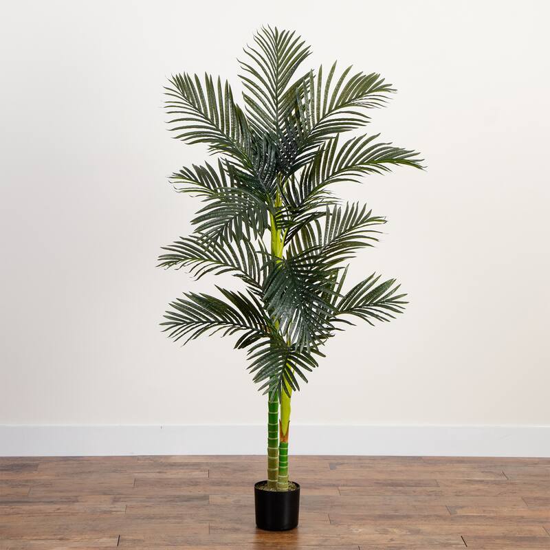 Double Stalk Golden Cane Palm Artificial Tree - 6' - Green