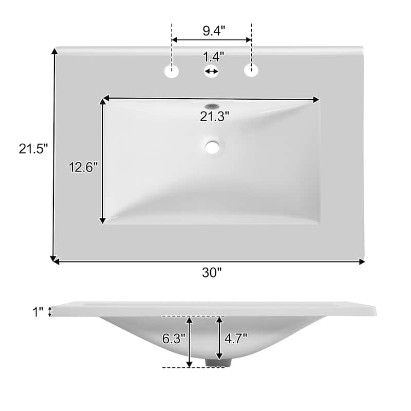 30" Bathroom Vanity with Resin Sink Handwoven Rattan Doors Soft Close Hinges Solid Wood Base