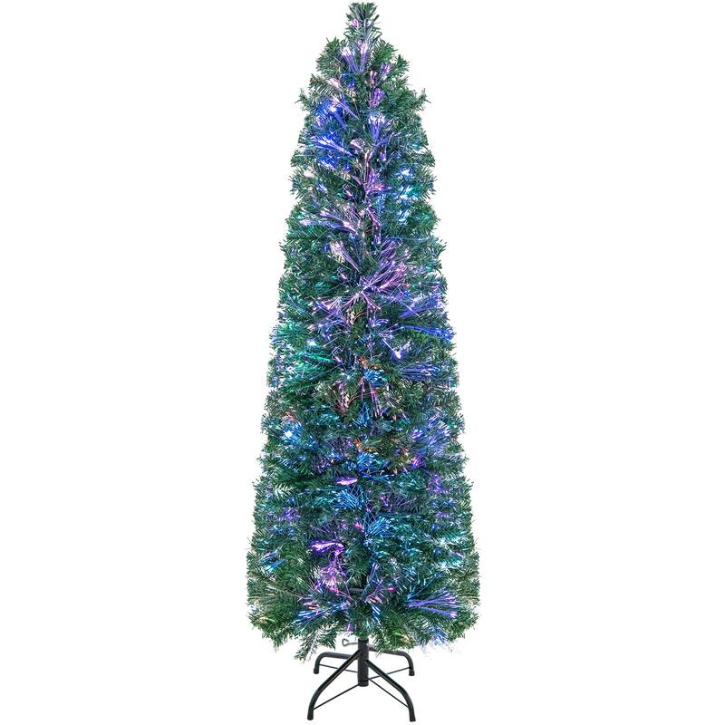 5FT Pre-Lit Christmas Pencil Tree with Colorful Fiber Optics Green