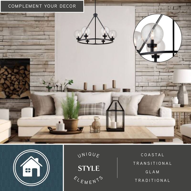 Lander Matte Black Transitional Chandelier Light with Clear Glass Globes
