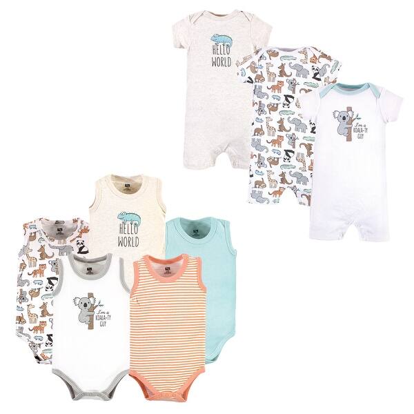 slide 1 of 1, Hudson Baby Infant Boy Cotton Bodysuits and Rompers, 8-Piece, Zoo Animals 0 - 3 Months - Blue