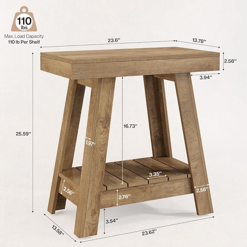 2-Tier Wooden End Table for Living Room, Bedroom, Small Spaces, Rustic Grey