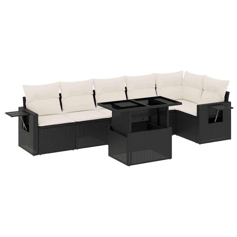vidaXL Patio Sofa Set with Cushions Outdoor Furniture 7 Piece Poly Rattan - 21.7 x 39.4 x 28.7