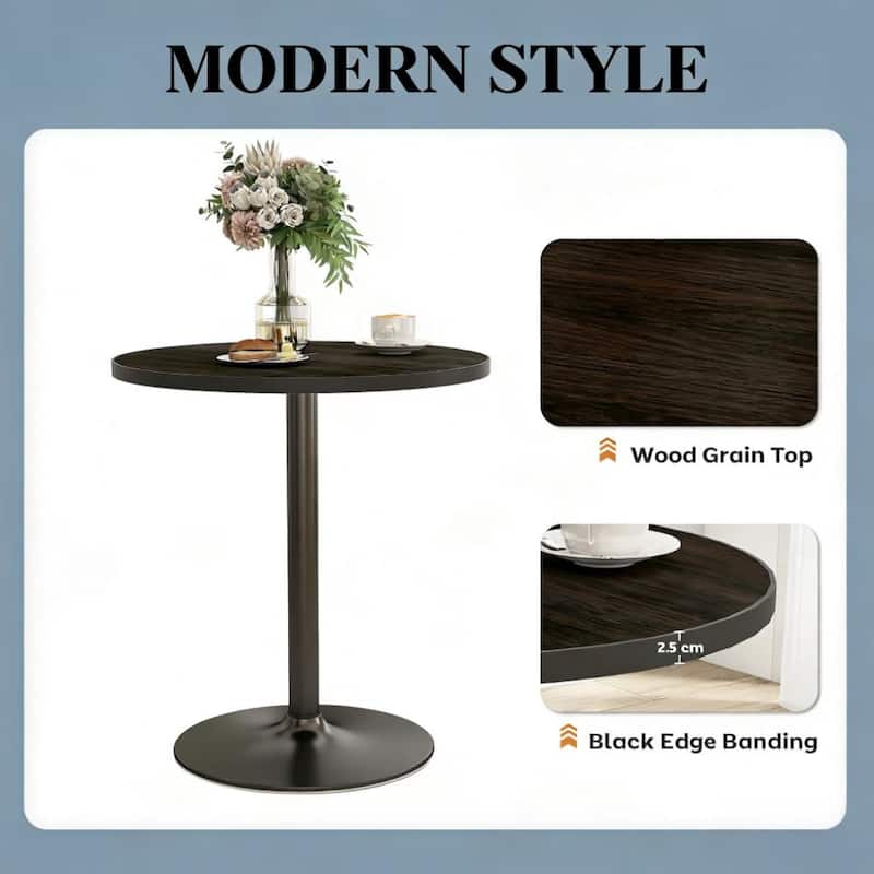 Round Dining Table Work Table with Wood Textured Top, 27.6" Kitchen Table Coffee Table Meeting Table