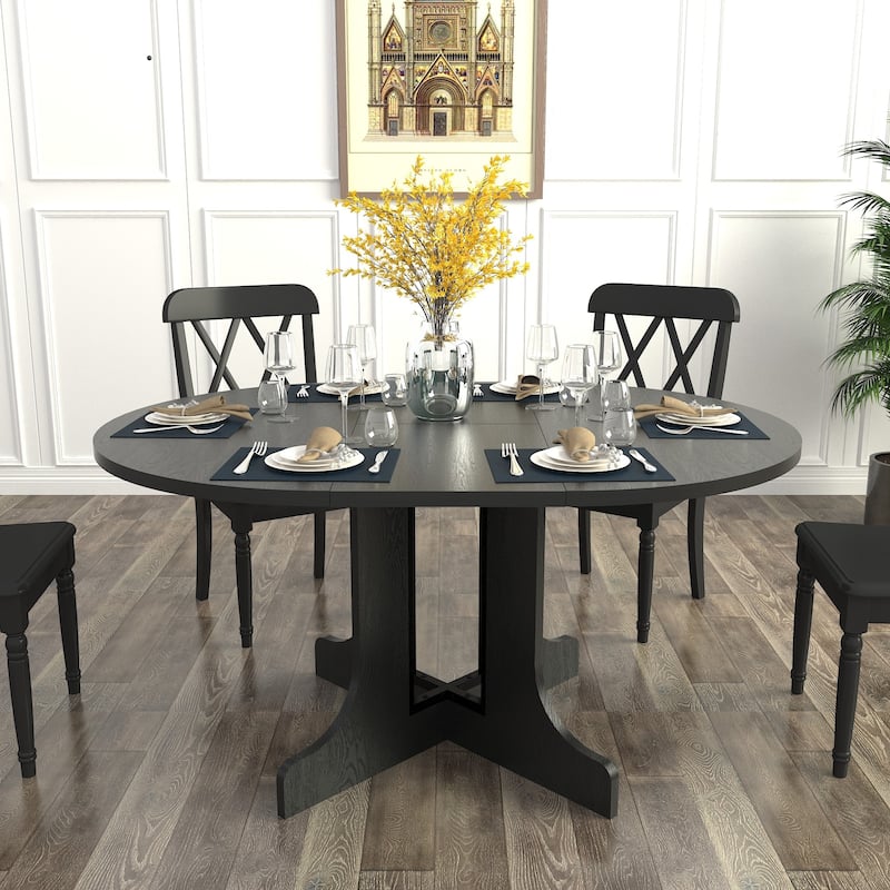 Farmhouse Expandable Oval Dining Table w/Removable Leaf and X-Shaped Base - N/A
