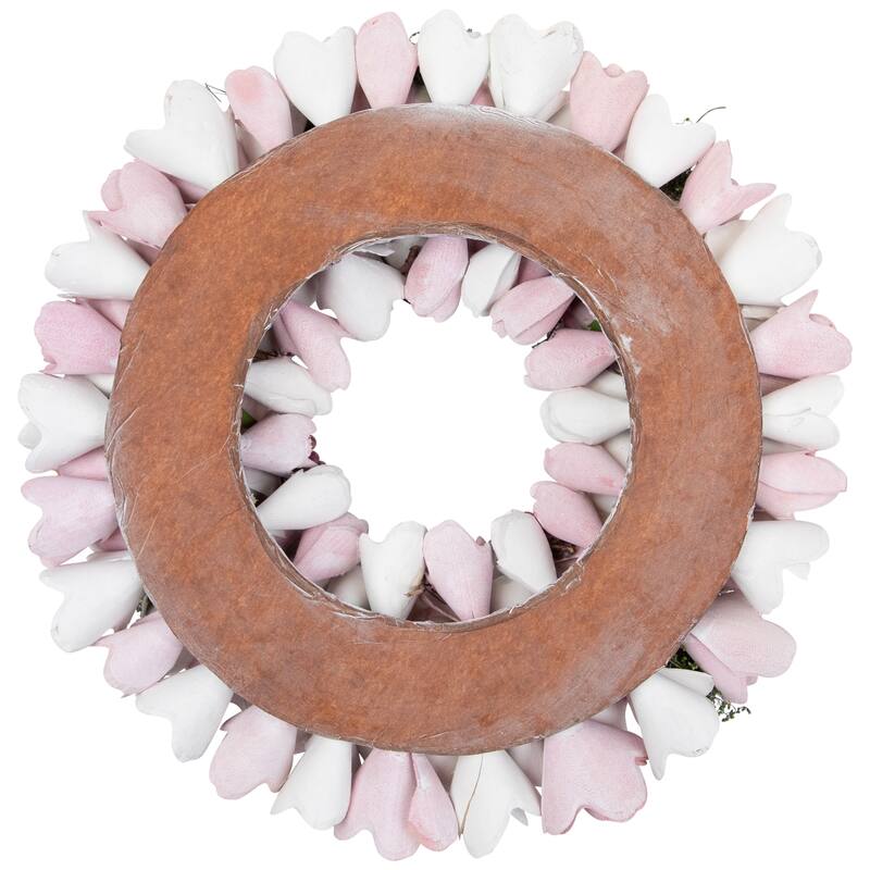 Wooden Floral Artificial Spring Wreath with Berries - 13.5" - Pink and White