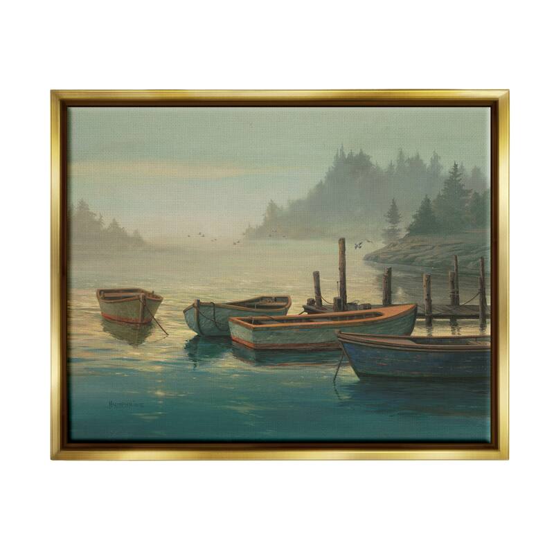 Stupell Docked Boats Landscape Framed Floater Canvas Wall Art Design by Michael Humphries - 31 x 25 - Gold