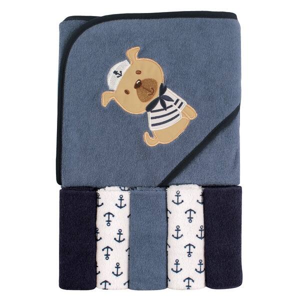 slide 1 of 1, Luvable Friends Baby Boy Hooded Towel with Five Washcloths, Dog, One Size - Dog - One Size One Size - Dog