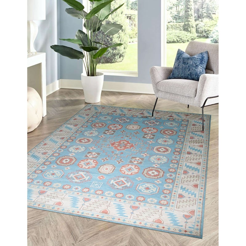 Light Blue Classic Traditional Geometric Area Rug, Elegant Soft Texture for Living Rooms or Bedrooms - L